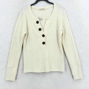 Free People Womens S Cream Oliver Henley Pullover Sweater Long Sleeve Ribbed Top